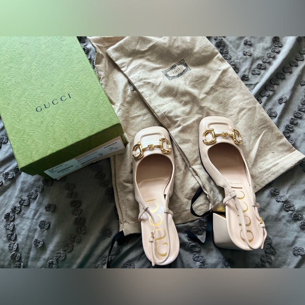 Gucci Leather Nude Slingback Heels